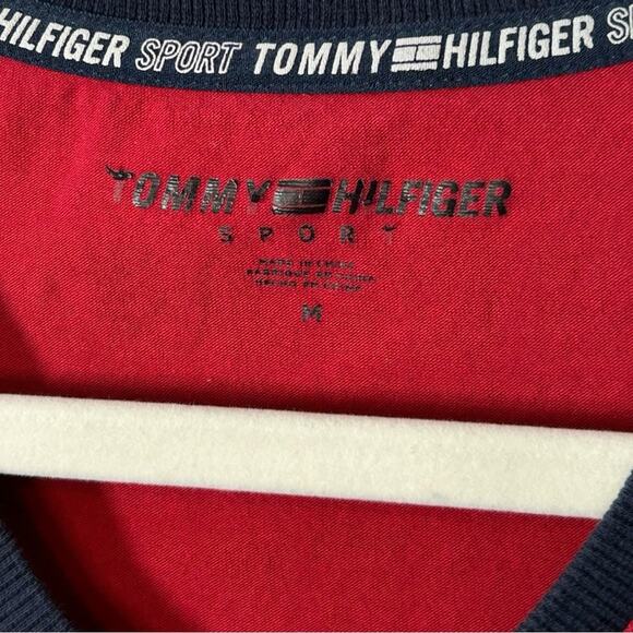 Vintage Tommy Hilfiger Sport Red Ringer V-Neck Tee Y2K Size M - Picture 7 of 11